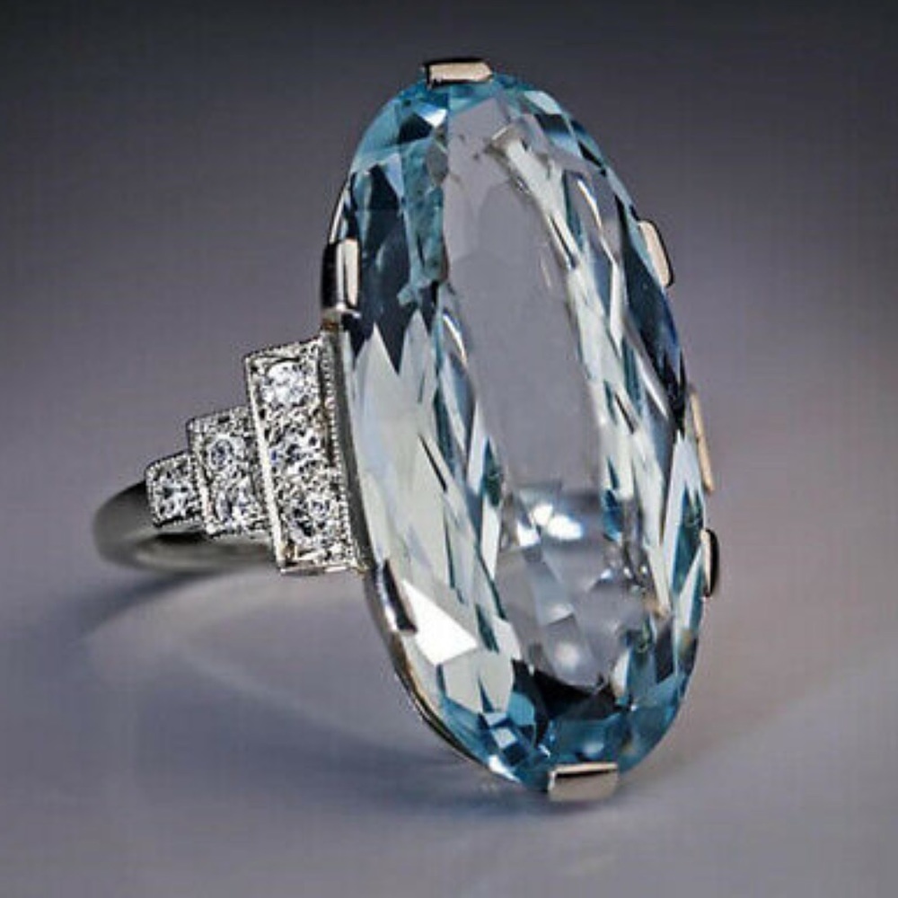 NWT 925 Silver Oval Cut Aquamarine Ring